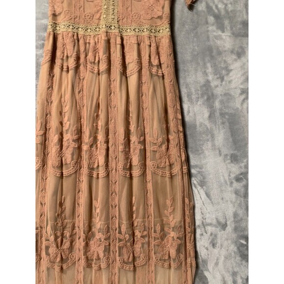 Lace Maxi Dress Womens Small Peachy Blush Sheer Whimsy Fairycore Regencycore Y2K - Picture 5 of 16